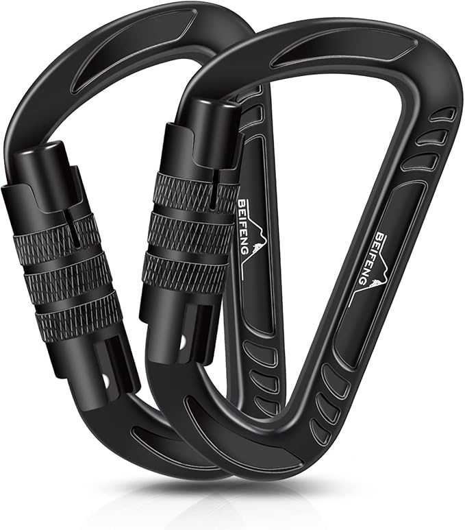 BEIFENG Heavy Duty Lightweight Locking Carabiner Clips D Ring for Camping Hiking Outdoor Gym etc, Carabiner with Lock Small Carabiners for Dog Leash & Harness