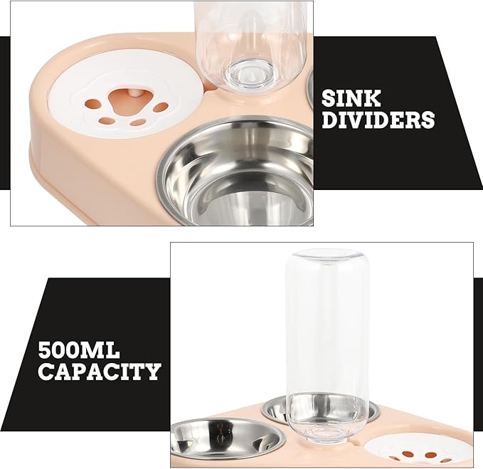 Automatic Pet Water Dispenser with Removable Stainless Steel Bowls Non-Slip Silicone Base Cat Dog Feeding Station Capacity Easy to Clean and Assemble