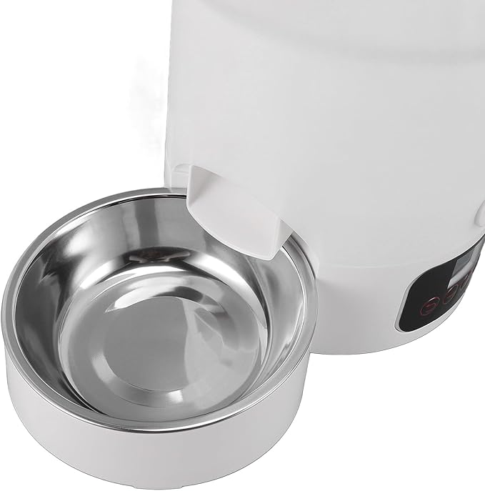 Cat Food Dispenser, 5L Pet Automatic Feeder with 2 Stainless Steel Bowls, Control Auto Dog Feeder, Dual Power Supply, Visible Food Storage