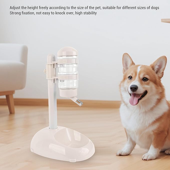 ciciglow 500ml Pet Standing Water Dispenser Bowl, Multifunctional Detachable Height Adjustable Pet Automatic Standing Water Feeder for Puppy Dogs Cats (Beige)