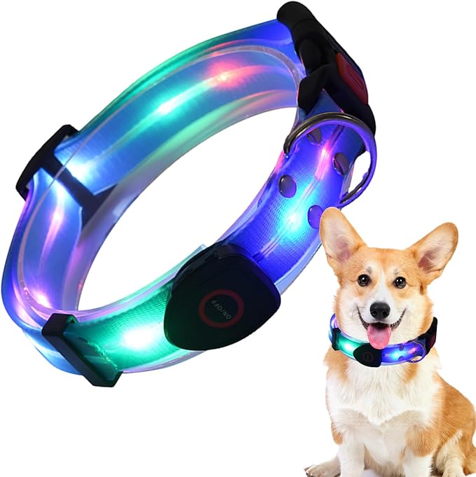 Dog LED Light Collar, Rechargeable LED Dog Collar, Puppy Collars with Poop Bag Holder, Adjustable Pet Collars Lead Set, Waterproof LED Light Dog Collar for Dogs, Puppies, Pets, Walking, Running