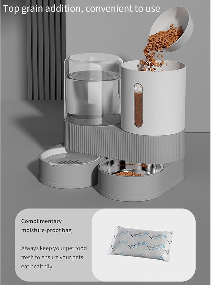 Automatic Pet Feeders with Removable Stainless Steel Bowls, Anti-Slip Base & Integrated Water Dispenser for Dogs Spill Elevated Bowl
