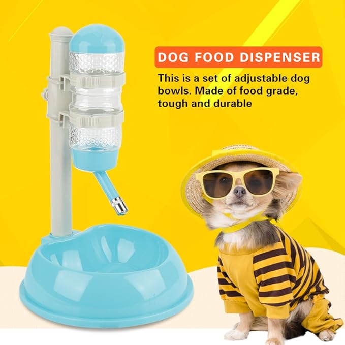 Pet Standing Water Dispenser Bowl Automatic Feeders Dispenser No Drip Water Bottle Height-Adjustable Dog Drinking Bowl Detachable Pole Self-Feeder with Non-Slip Pads for Cats Dogs