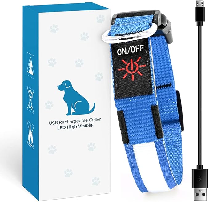 BSEEN Light Up Dog Collars - Reflective LED Dog Collar, Rechargeable Dog Glow Collar, Waterproof Glowing Dog Collar Lights for Night Walking (Royal Blue, Large)