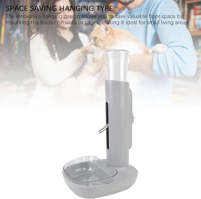 Pet Standing Water Dispenser, 680ml Automatic Feeding Water Height Adjustable Cat Dog Standing Bowl Drinking Bottle Feeder Detachable Hanging Pet Food Feeder for Small Cats Dogs (Gray)