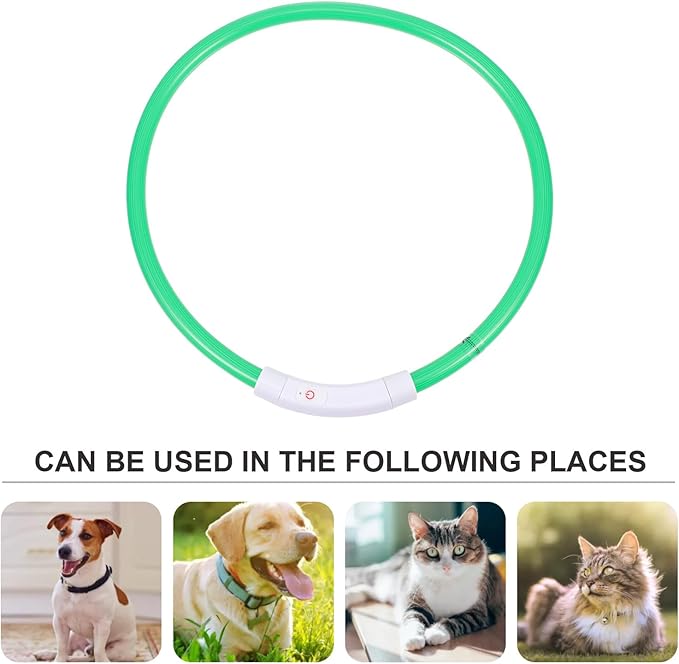 Veemoon USB Rechargeable LED Pet Collar 70cm Green Luminous Fiber Optic Dog Collar for Night Walking Safety