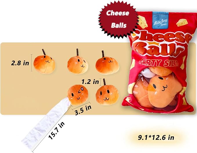 Snuffle Dog Enrichment Toys Interactive Dog Puzzle Toys with Rustling Hide and Seek Plush Dog Toy for Dog Boredom and Nose Work (Cheese Balls)