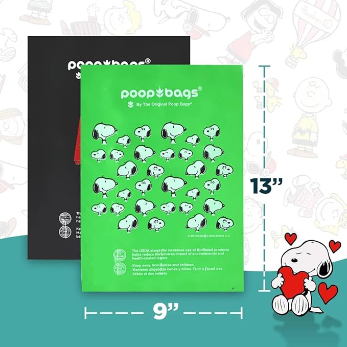 The Original Poop Bags® Peanuts Snoopy Dog Waste Bags – 38% Plant Based, Leak-Proof & Durable, Large Dog Poop Bags for Dispensers (960 Bags)