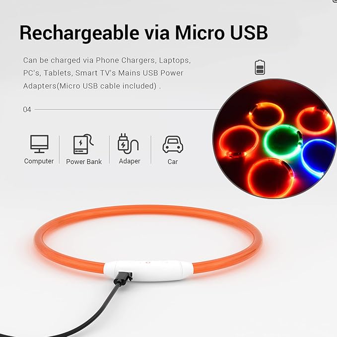 Dog Collars Light Up Rechargeable for Night Walking,Durable LED Dog Collar,Adjustable Lighted Dog Collar for Small Medium Large Dog