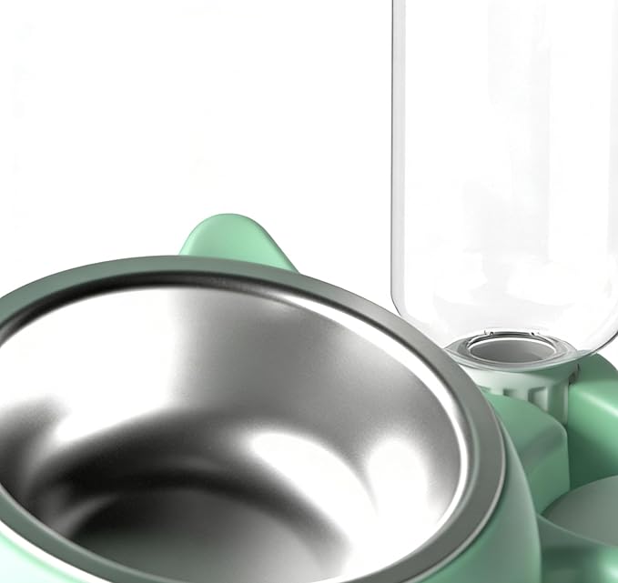 Cat Food and Water Bowl Set, Automatic Dog Dish Bowl with Water Dispenser, Removable Drinking and Eating Bowls, No-Spill Pet Feeder for Puppy, Medium Dogs & Cats (Green)