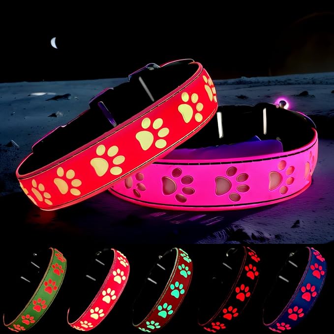 Dog Collar with Lights, 15 Lighting Modes Silicone Pet Collar, USB C Rechargeable LED Dog Collar for Night Safety, Adjustable Soft Glowing Collar for Dogs (PW-Pink, S(11.8-15.7"))