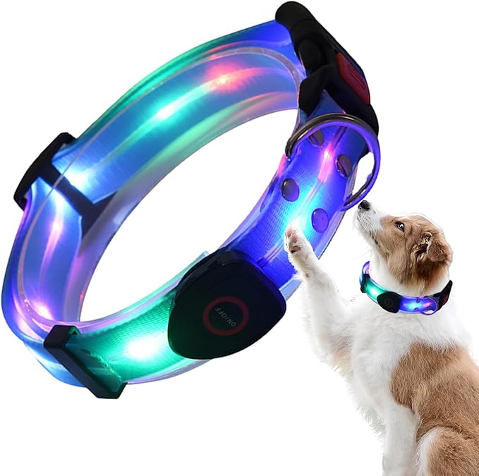 Dog LED Light Collar, Rechargeable LED Dog Collar, Puppy Collars with Poop Bag Holder, Adjustable Pet Collars Lead Set, Waterproof LED Light Dog Collar for Dogs, Puppies, Pets, Walking, Running