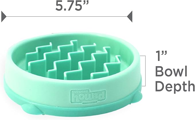 Outward Hound Small Fun Feeder Slow Bowl, Puzzle for Fast Eaters, Puppies, Cats & Small Dogs, Wet or Dry Food, Helps Prevent Bloat & Aid Digestion, 3/4 Cup Capacity, Non-Slip, Made Without BPA, Mint