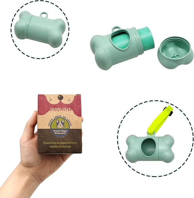 Dog Poop Pickup Bags Holder Dispenser with Standard-Sized Leak-Proof Scented Doggy Waste Bags and Carabiner with Safety Lock&Fastener Never Loose on Leash Lead Again (2 Holders 30 Bags, Blue)