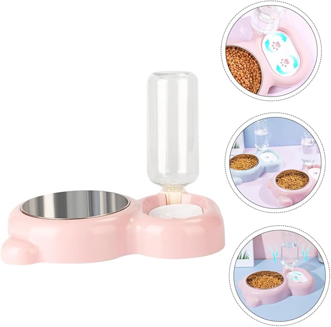 Cat and Dog Pet Feeder Stainless Steel Double Bowl Water Bowl Auto Refill Non- Material