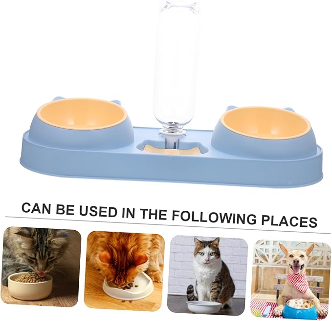 Double Bowl Pet Feeder Automatic Cat Dog Feeder Elevated Food Bowl Water Container Break-Resistant Easy Clean
