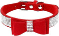 Rhinestone Dog Collar, Cute Dazzling Sparkling Soft Suede Leather Dog Cat Rhinestone Collar Crystal Diamond Pet Dog Puppy Collar (S, Red-1)