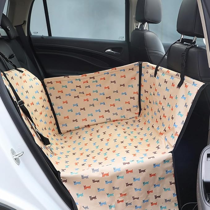 Pet Car Seat for Fiat 500e 4 Seats 2025 Washable Dog Cat Portable Breathable Bag with Seat Belt Foldable Pet Seat Cover Suitable for Pets Up to 20kg,Beige Puppy