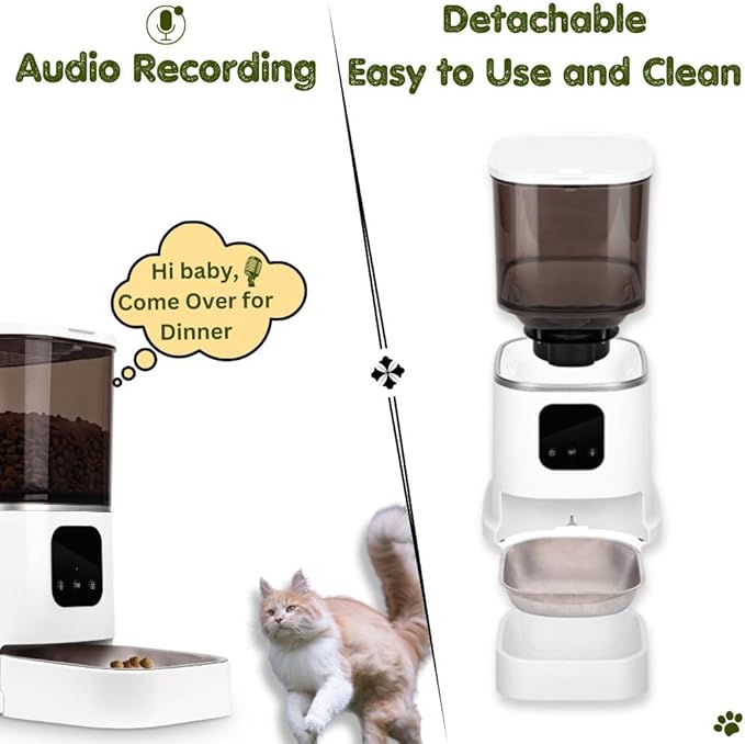 ROGER PET Smart Automatic Pet Feeder with Camera and Dispenser, Wi-Fi Automatic Cat Feeder with APP Control and Timer, Two Way Audio Video Clear Night Vision, Automatic Dog Feeder - Pet Supplies.