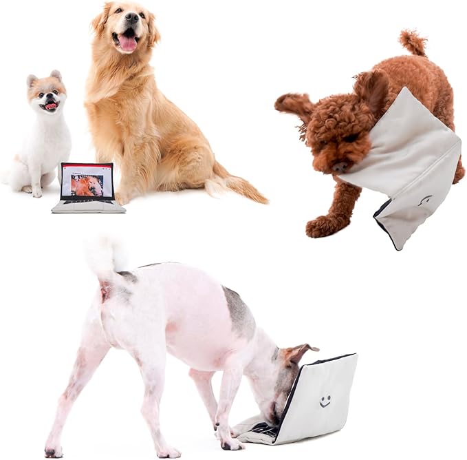 Interactive Dog Toy Set, Squeaky Laptop Computer and Coffee Cup, City Life Theme