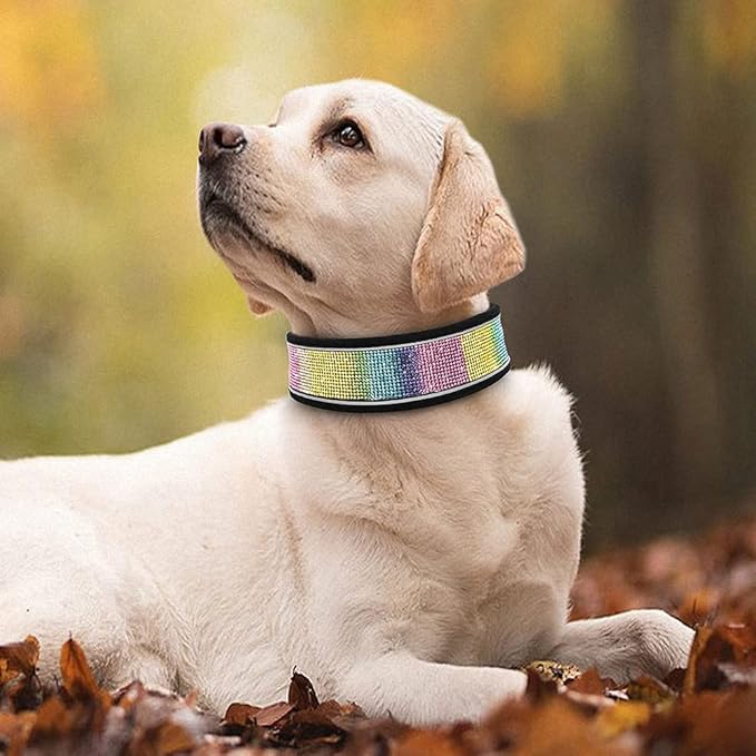 Crystal Reflective Dog Collar Gilter Rhinestone Dog Soft Collars with Buckle Dimond Pet Puppy Collars for Small Medium Large Dog Black L