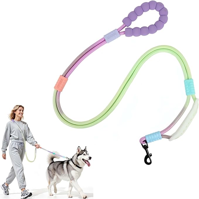 Hands Free Dog Leash Dual Handle, Wearable Leashes for Dog, Padded Waist Belts and Rotating Metal Clip,for Small Medium Large Dogs (18+ lbs) Walking Training Running (Purple Green, 6.5 FT)