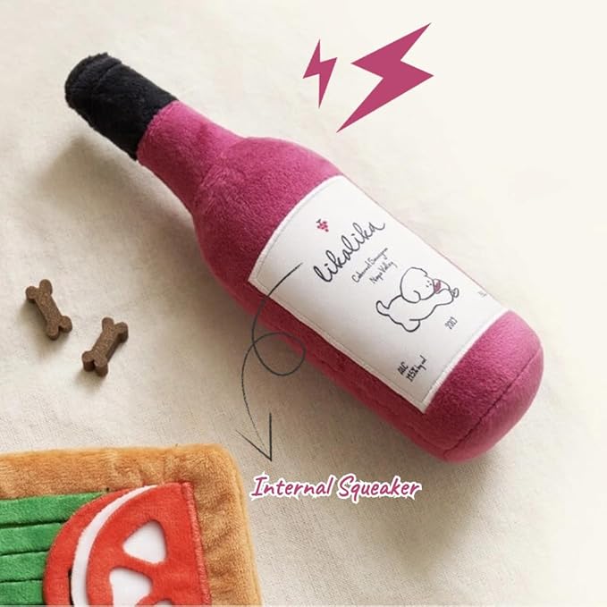 LilRoot Dog Squeaky Toys Plush Wine Bottle Chew Toys Enrichment Toys Interactive Activity Cute Dog Funny Toys for Small Medium Dogs (Wine Bottle)
