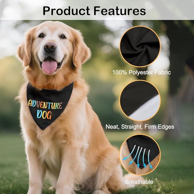 Adventure Dog Black Dog Bandana, Funny Pet Scarf Photo Prop for Outdoor Adventure Hiking Camping Mountain, Christmas Birthday Gifts for Pup Mom Dad Lover, Gifts for Ranger, Pup Scout Bandana