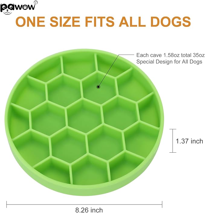 Pawow Silicone Slow Feeder Dog Bowls, Feeding Vessels for Pets with Suction Cups, Honeycomb Shape & Non-Slip Design, Boredom and Anxiety Reducer Slow Feeder for Large, Medium, Small Breed Pet