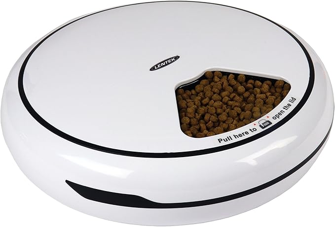 Lentek Automatic Pet Feeder - Auto Feeding Dispenser for Cat & Dogs, Set Time Dry Multiple Feeding, Alimentador Control, Programmable, USB Powered, Automatico De Sensor, 25 Oz Total Capacity, White