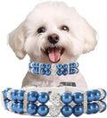 Blue Pearl Dog Collars for Small Dogs, Beaded Cat Collar Leather Puppy Necklace with Crystal Rhinestone Diamond for Girl Kitten XXSmall Small Medium Female Dogs Jewelry Wedding & Birthday, XXS
