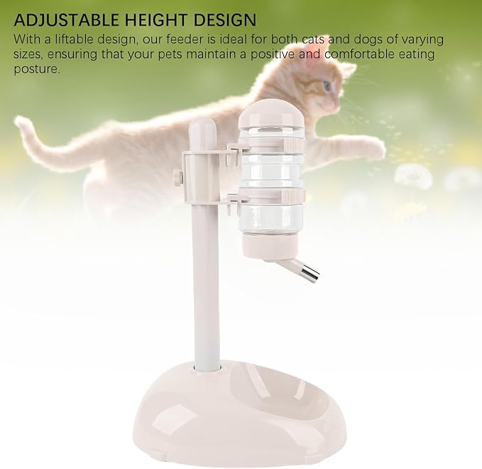 Pet Standing Water Dispenser, Height Adjustable Automatic Water Food Feeder, 500ml Water Bottle Dispenser Standing Feeding Bowl for Cats Puppy Pets (Beige)
