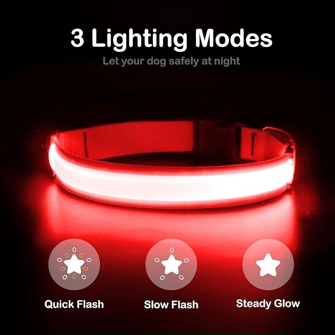Weesiber USB Rechargeable LED Dog Collar - Waterproof, Adjustable Size with Multiple Flash Modes - Small, Red