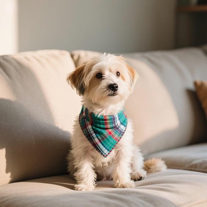 Double Layers Two Tones Dog Cotton Square Bandana Bibs Scarf Kerchief for Small Medium Dogs Boy or Girl - DCB20 G&R