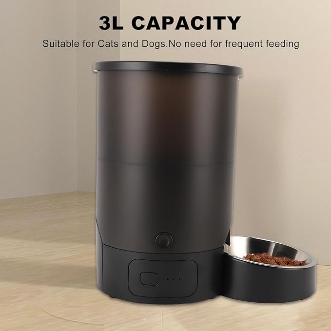 3L Automatic Pet Feeder, Stainless Steel Bowl Feeder for Cats Dogs, Dual Power Supply, Food Container Visible Design Pet Food Dispenser Timed and Portioned Feeding for Cats Dogs
