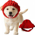 Red Wool Knit Dog Beanie with Ear Flaps, Warm and Windproof Red Knitted Dog Hat forAutumn and Winter,Suitable for Keeping Small Pets Warm