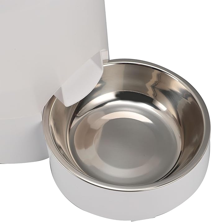 Dog Cat Automatic Feeder Visible Bucket Automatic Pet Feeder Stainless Steel Key Control for Home (White Single Bowl)