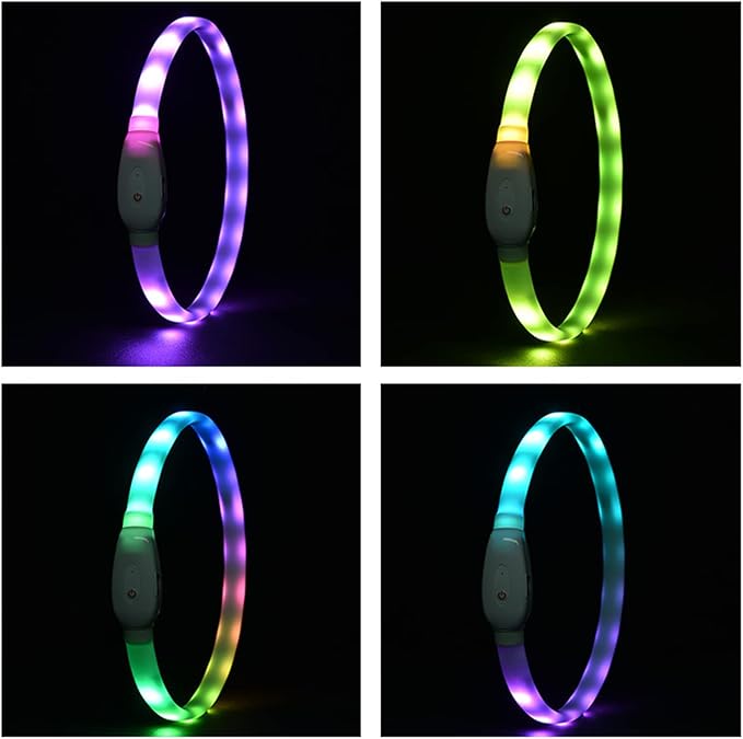 Led Dog Collar, USB Rechargeable Lighted Collar Band with Color Changeable,Cuttable Dog Lights Collars for Night Walking for Small Medium Large Dog