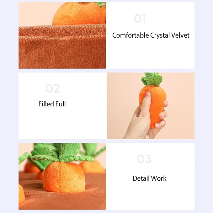 Carrot Dog Toys-Carrot Snuffle Mat for Dogs,Interactive Dog Plush Puzzle Toys,2 in 1 Non-Slip Nosework Feed Games Pet Stress Relief with 12 Carrots