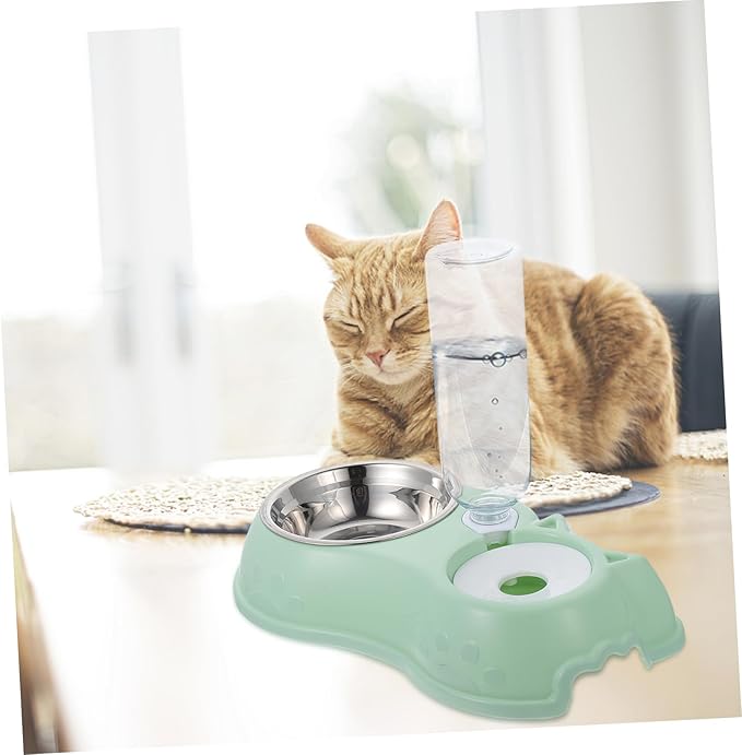 Happyyami 1set Automatic Pet Feeder Dual Food and Water Bowls Convenient Feeding for Busy Pet Owners Base Smooth Design for Cats and Dogs