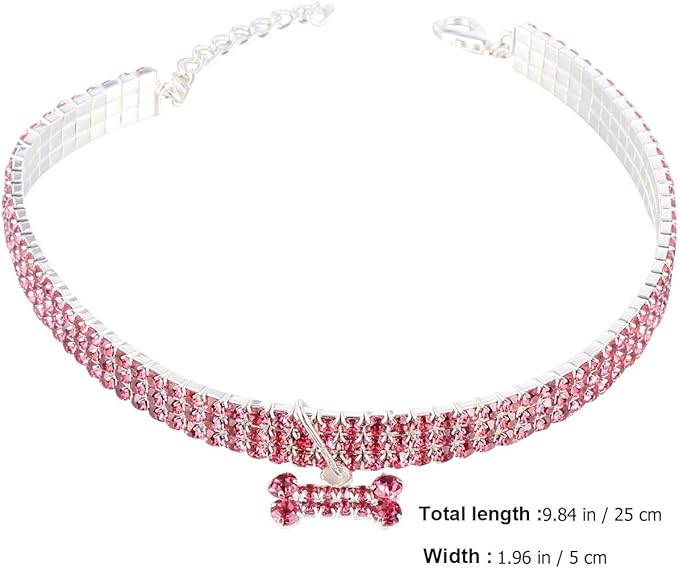 Homoyoyo Rhinestone Pet Collar with Adjustable Buckle, Crystal Dog Collar in Pink, Medium Size for Small Dogs, Luxury Puppy Necklace for Everyday Wear and Special Occasions