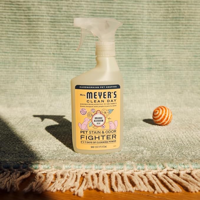 Mrs. MEYER'S Clean Day Cat Care Kit, includes Cat Deodorizing Spritz - White Peach and Pet Stain & Odor Fighter - Coconut Leaf
