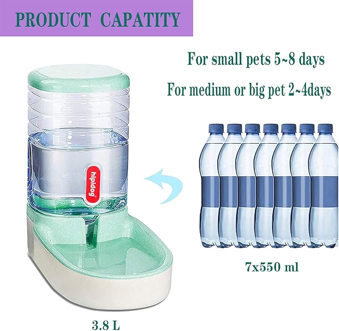 Automatic Feeders and Waterer Dog Cat Food Feeder Water Dispenser Gravity Food and Water Dispenser Automatic Food Dispenser for Small Large Pets Green