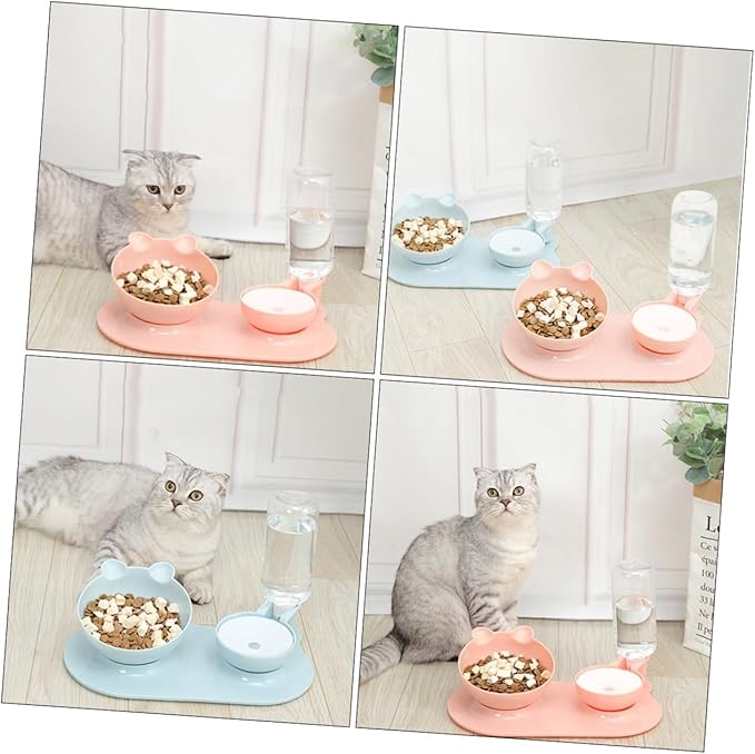 balacoo 1pc Pet Double Feeder Non- Base Detachable Design for Easy Cleaning Elevated for Cats Dogs Random Color Automatic Water Food Bowl Practical Steady Feeding