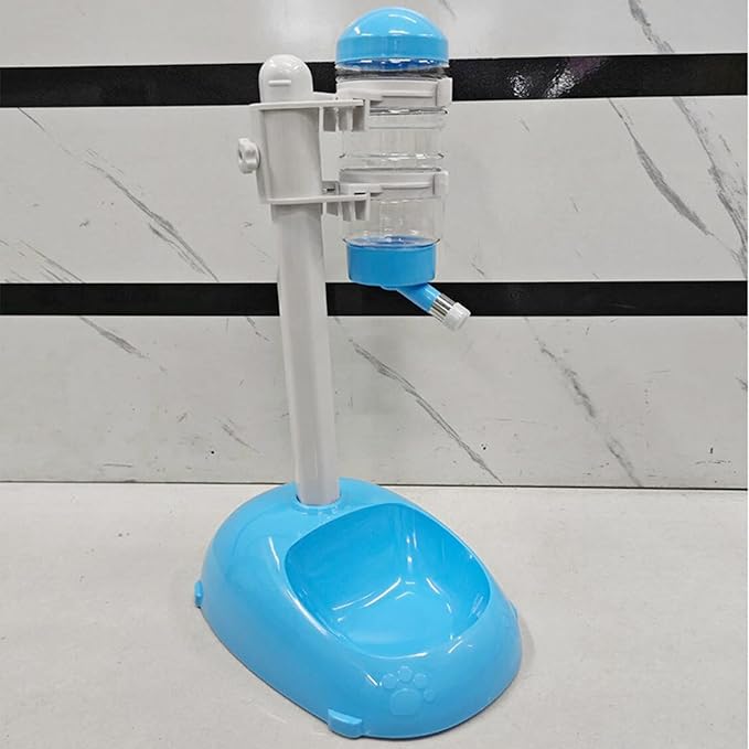 Pet Standing Water Dispenser, Height Adjustable Automatic Water Food Feeder, 500ml Water Bottle Dispenser Standing Feeding Bowl for Cats Puppy Pets (Blue)