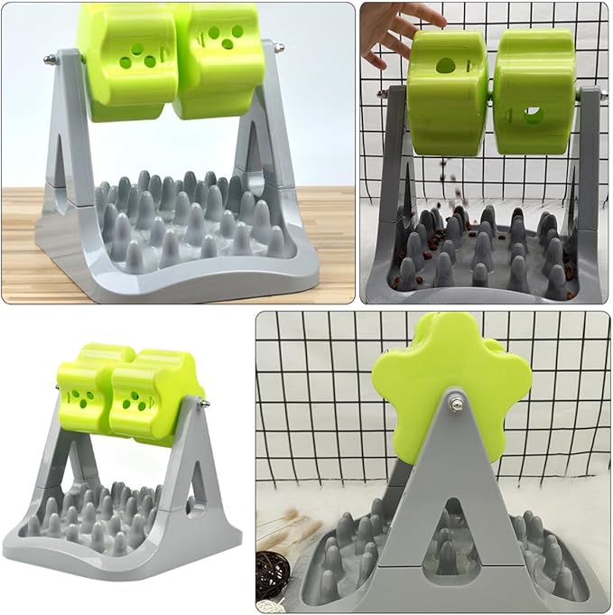 Luxshiny Automatic Dog Feeder Slow Feed Bowl Anti-Choking Plastic Pet Food Dispenser for Puppy Training Interactive Feeding Gray and Green