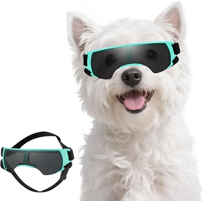 PETLESO Small Dog Goggles, Anti-UV Dog Sunglasses for Outdoor Driving Cycling Riding Hiking, Windproof Dustproof Snowproof Eye Protection, Pet Eye Wear with Adjustable Strap, Bule