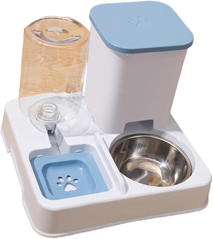 2IN1 Automatic Feeder for Small Dog Cats Food Double Bowl Food Container and Water Dispenser Pet Dishware Automatic Dog with Water Dispenser Stainless Steel Pet