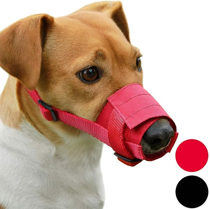 CollarDirect Nylon Dog Muzzle - Adjustable Soft Breathable Nylon Dog Mouth Guard Cover for Small, Medium and Large Dogs, Anti Chewing, Barking & Biting (2 Red, S)