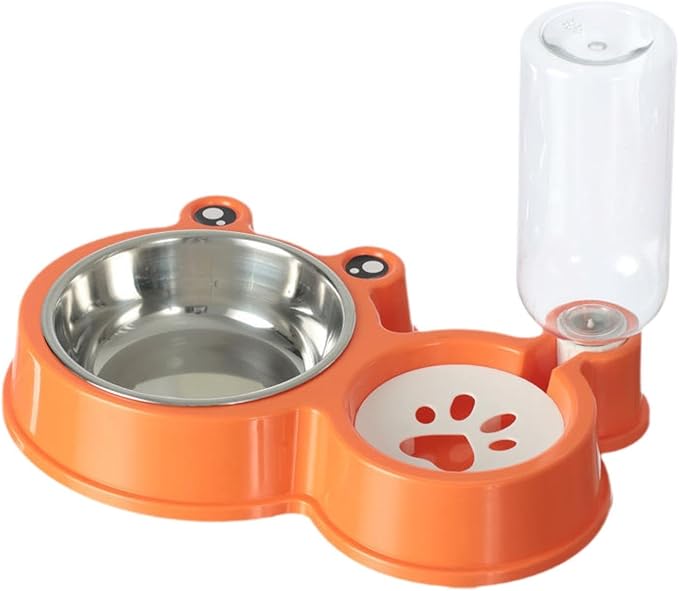 Pet Water and Food Bowl Set Food Feeder and Waterer Kit,Automatic Waterer Bottle for Small Medium Puppy Kitten,Dog Cat Bowl, Orange